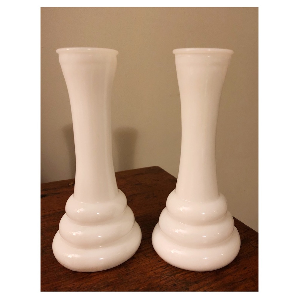 Two Vintage Milk Glass Bud Vases